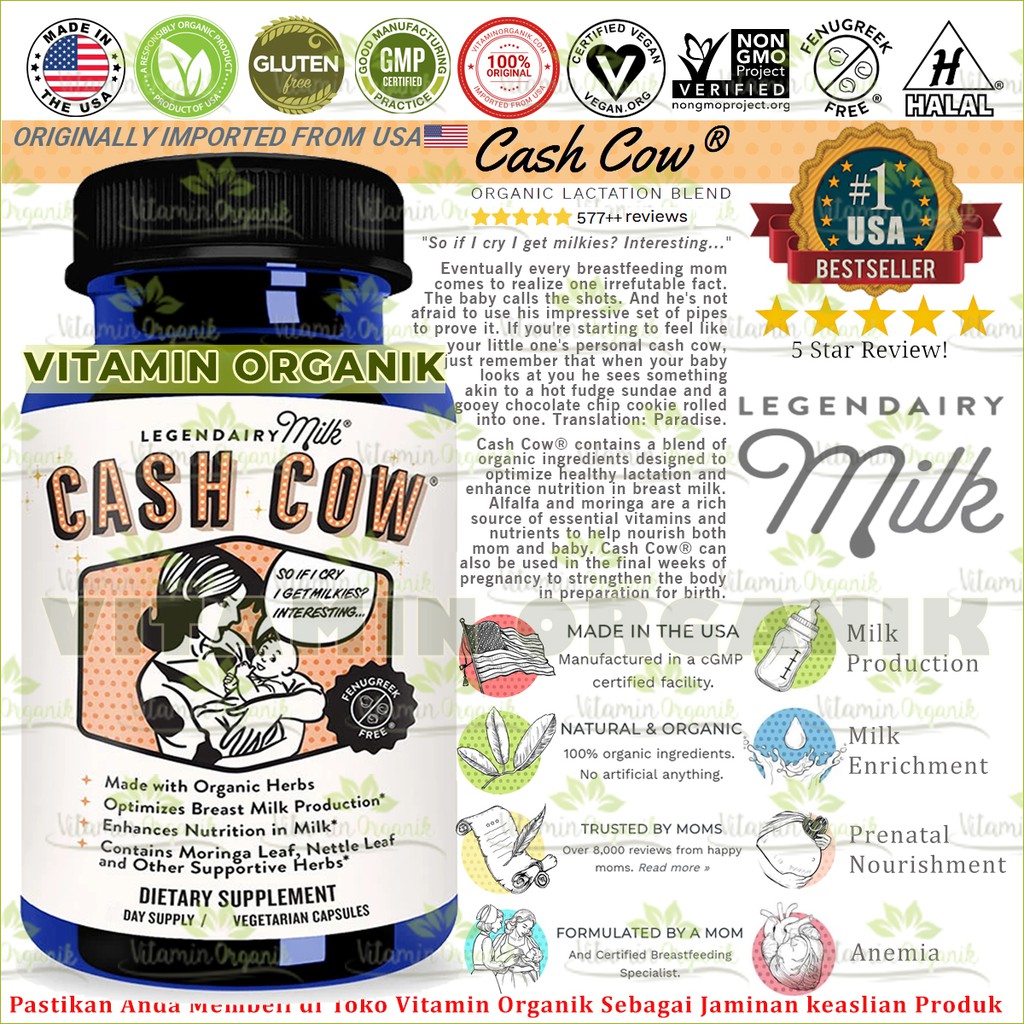 Cash Cow Asi Booster / Penambah / Pengental / Pelancar ASI Herbal 60/180 Cap Legendairy Milk USA