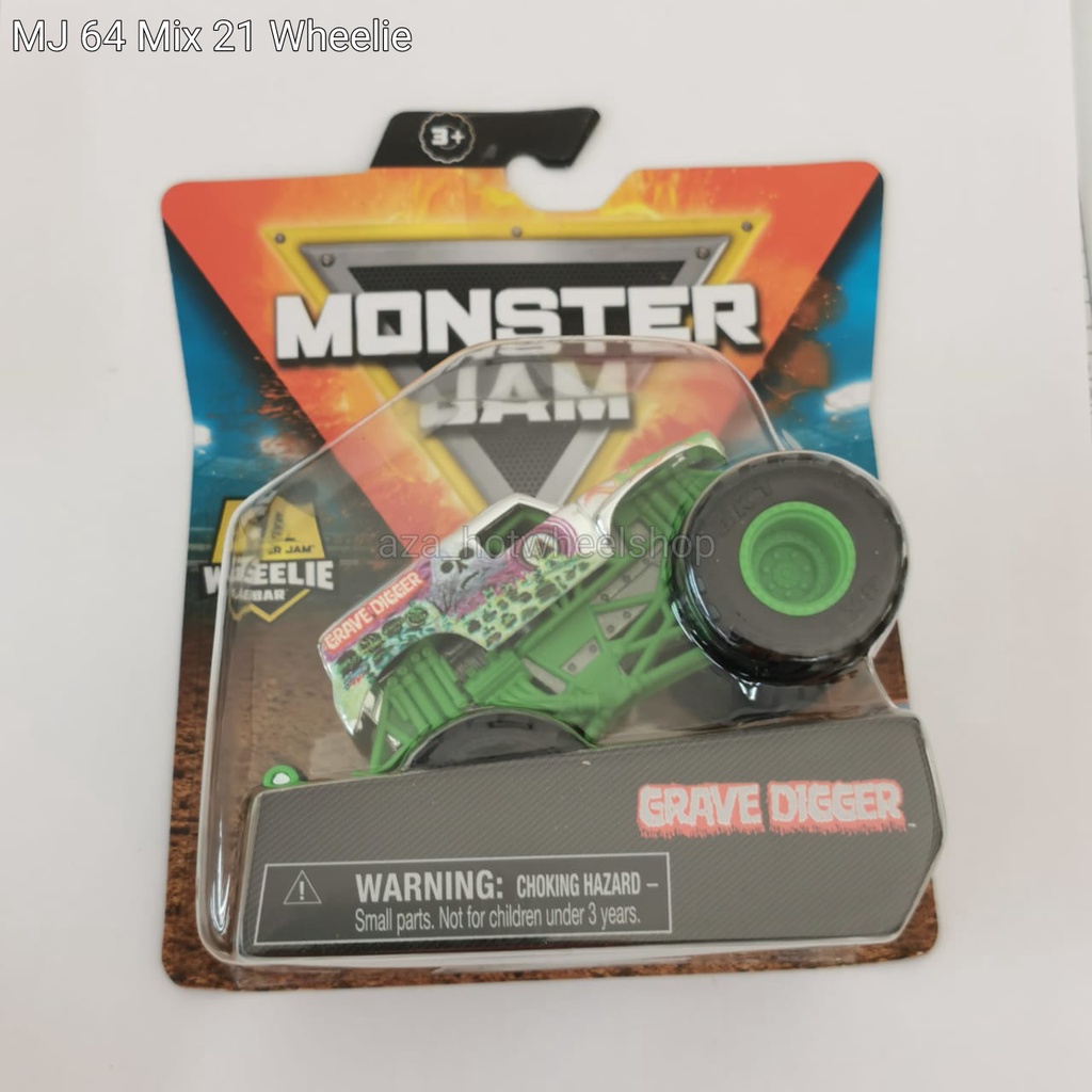 BEST SELLER | GRAVE DIGGER Chrome Ban Hitam MJ 64 Mix 21 Terbaru 2022 | Diecast Monster Jam Mobil Mainan Anak Wheelie Bar