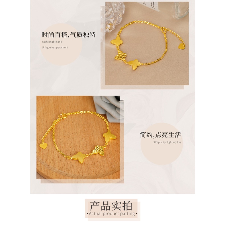 Gelang Desain Tiga Kupu-Kupu Lapis Emas Asli Kadar 375 Untuk Wanita