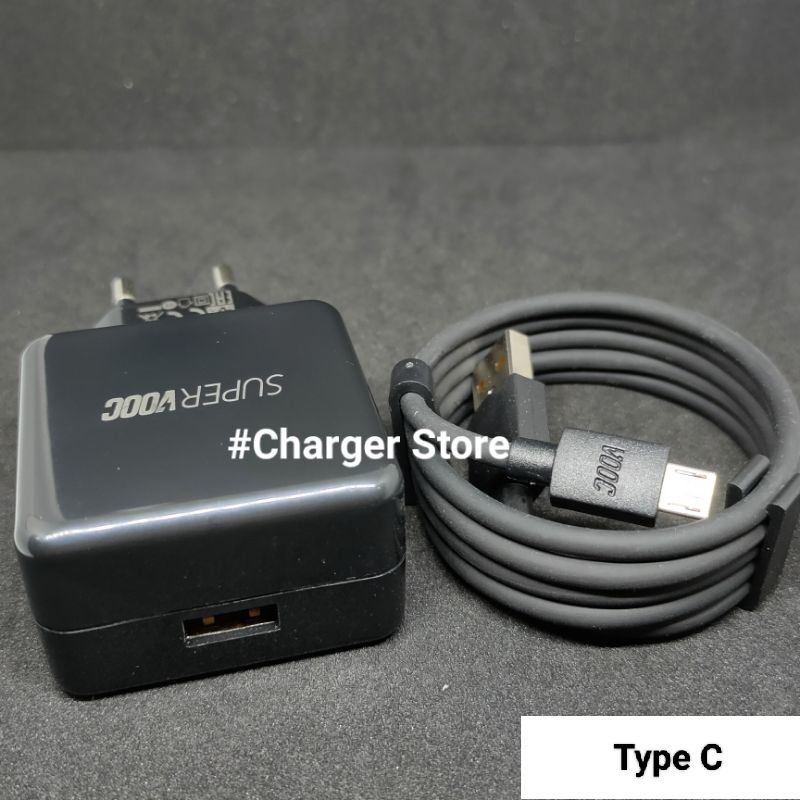 Charger Oppo Hitam 5V 4A Type C SUPER VOOC Fast Charging