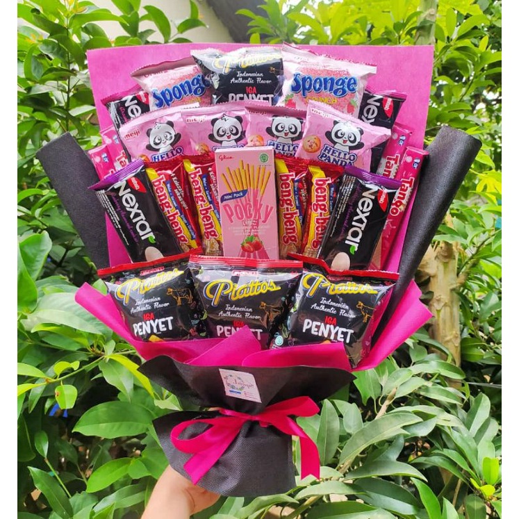 (B) buket big premium pocky BLACK PINK/paket/bingkisan Snack Ulang Tahun/Ultah/ Wisuda/Kado/Hadiah