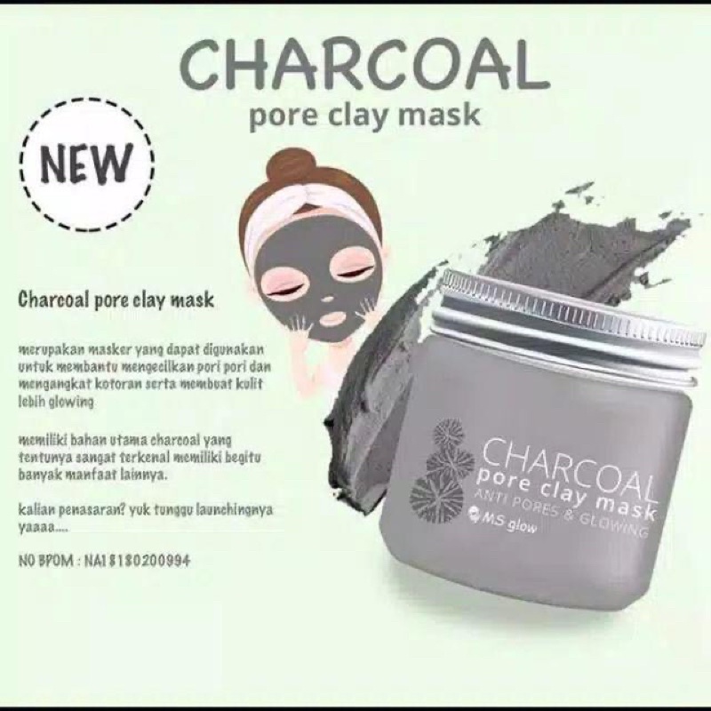 MS GLOW Clay Mask Charcoal / Masker Green tea Original