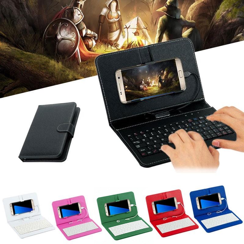 Mini Keyboard untuk Ponsel Tablet dengan PU Kulit Sarung Sarung Penutup Penyesuaian untuk 8 Inch Kompatibel dengan OTG Android Universal Tipe C Port USB Mikro