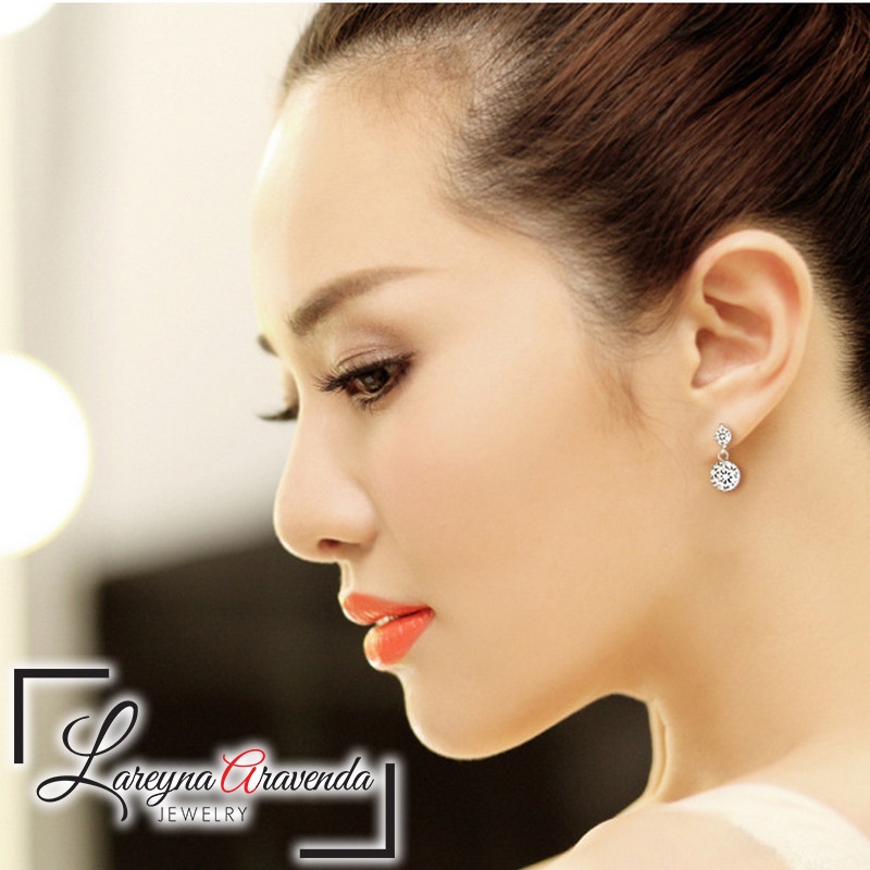 Anting Korea Wanita Perak S925 Model Double Stairs Crystal Mewah AT038