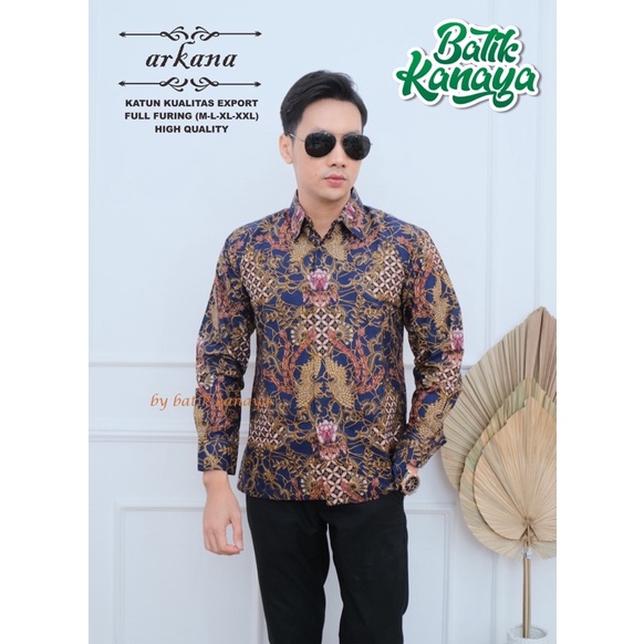 ARKANA Batik Pria Lengan Panjang Berlapis furing Bahan Katun Berkualitas Ekspor