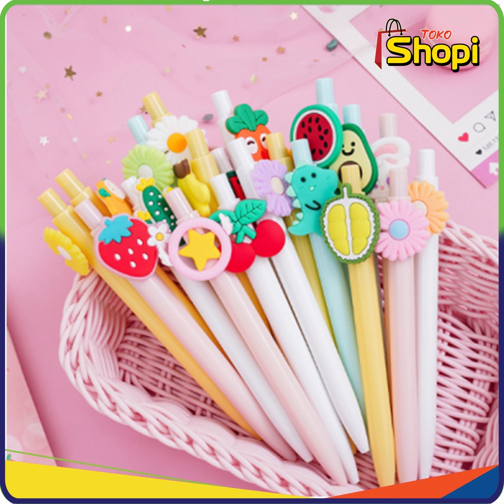 ♚𝐓𝐒 𝟎𝟏𝟕♚Pulpen Karakter Kartun Buah Pena Gel Motif Karakter Lucu Pen Cute Student Japanese