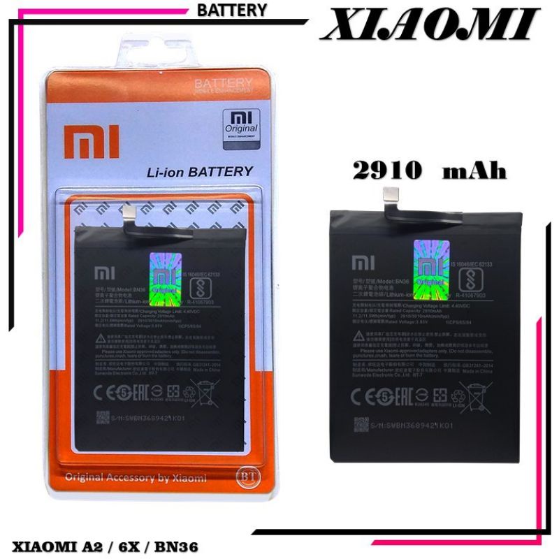 Batrai Battery Batre Xiaomi mia2 mi A2/Batre Baterai Battery Xiaomi Mi6x Mi 6X BN36 Original 100%