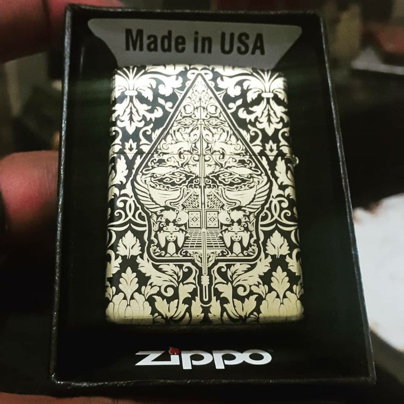 KOREK API ZIPPO CUSTOM GRAFIR BATIK WAYANG 2 SISI BLACK MATTE PREMIUM QUALITY