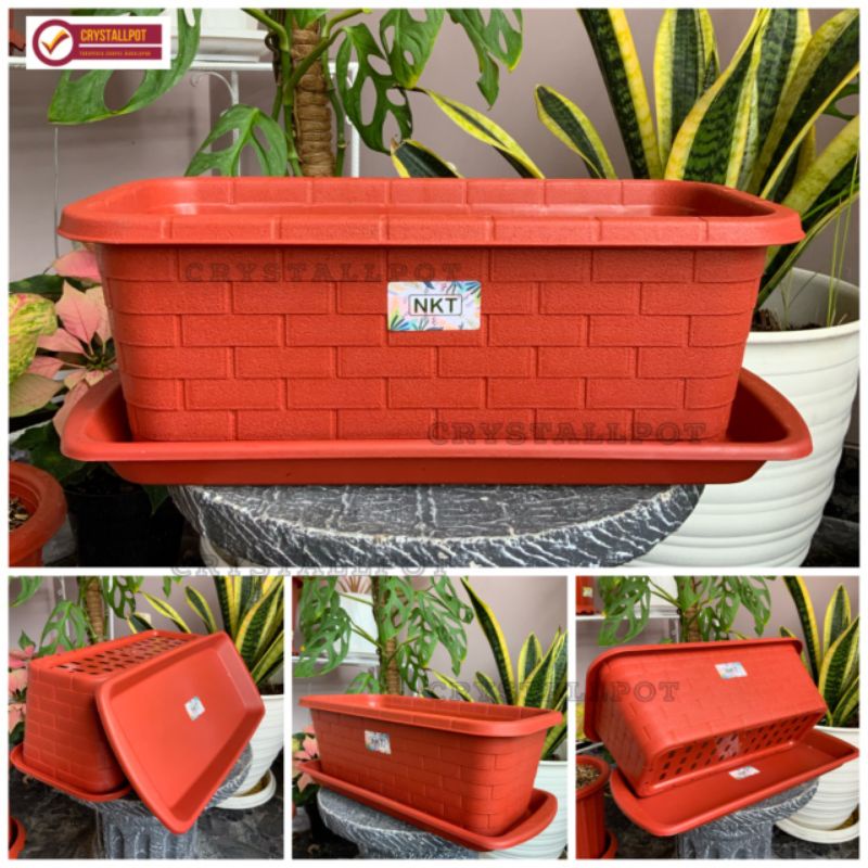 POT BUNGA TANAMAN PANJANG NKT RTG 01 MERAH BATA 37CM + TATAKAN BAWAH