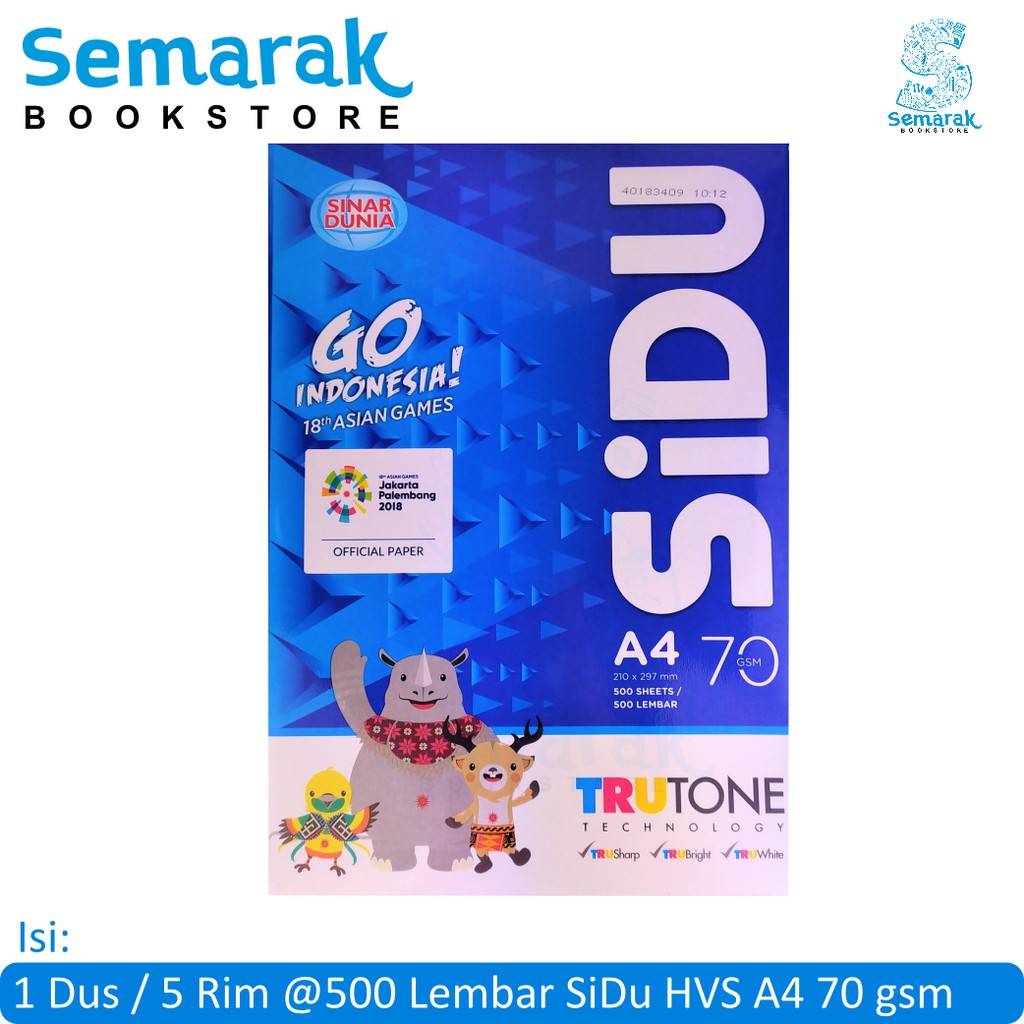 

Sinar Dunia HVS 70 gsm A4 210 x 297 mm [1 Dus/5 Rim @500 Lembar]