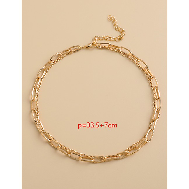 LRC Kalung Fashion Golden Alloy Chain Double Necklace P16552