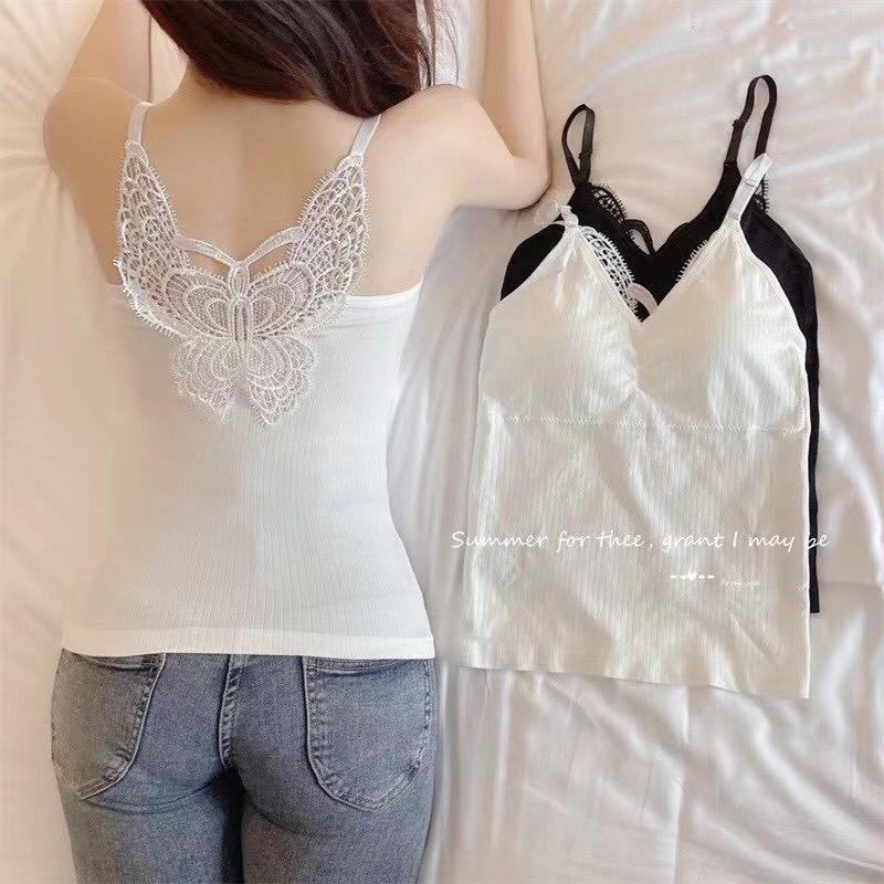 Feminin Tank Top Wanita Motif Kupu Tali Stel Adjustable Tanktop Bra Cewek Korean Style-1