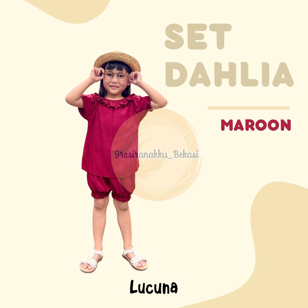 Setelan Anak Rayon Dahlia Lucuna Warna Maroon Size 1-5 Tahun