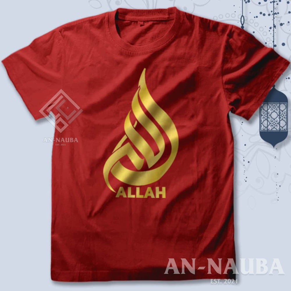 KAOS DAKWAH ISLAMI ALLAH KALIGRAFI GOLD / Baju Distro Santri Islam / Tshirt Muslim Trendy [AN-6299]-MAROON