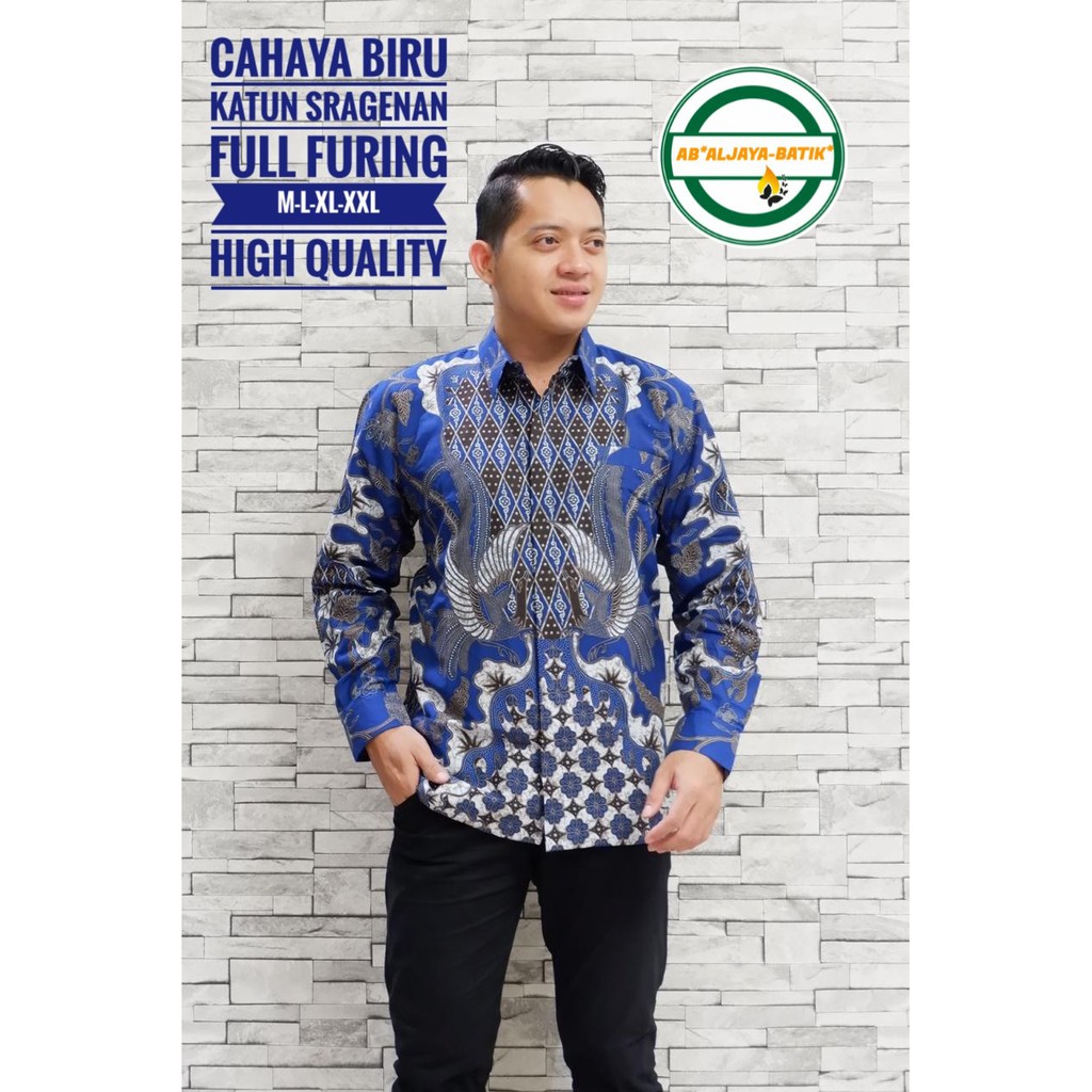 CAHAYA BIRU Atasan Baju Kemeja Batik Pria Lengan Panjang Seragam Kantor PREMIUM Katun ALJAYA SOLO