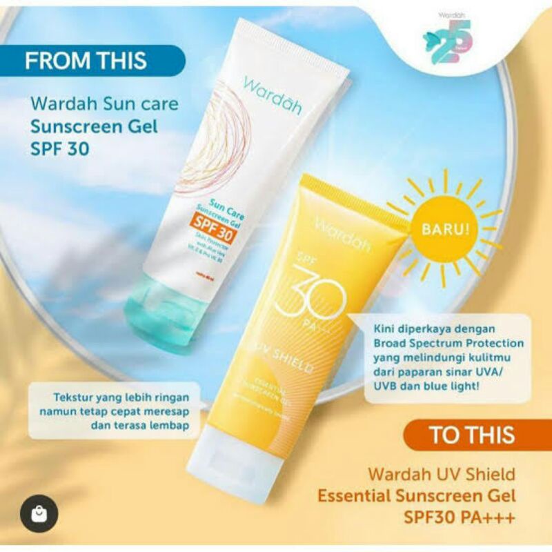 Wardah sunscreen gel spf 30/ uv shield essential wardah/sunblock wardah/ sunscreen wardah kuning