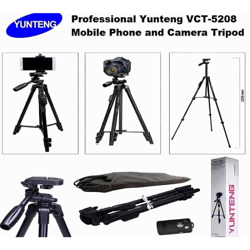 TRIPOD YUNTENG BLUETOOTH VCT-5208 MOBILE PHONE AND CAMERA