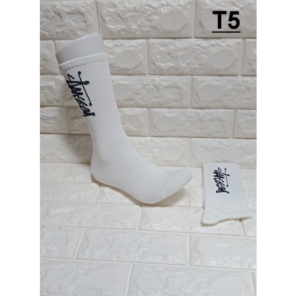 Kaos Kaki Motif Stussy Putih