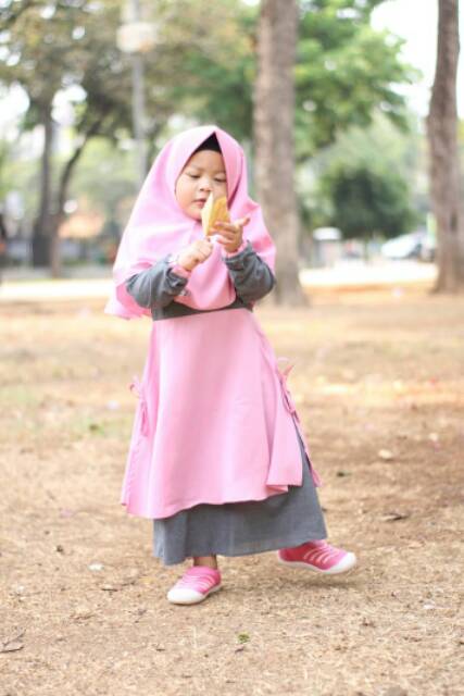 Salim Moslem-BIG SALE!!! Busana Muslim/Gamis Anak Syari Set Kerudung Wolfis Double Layer