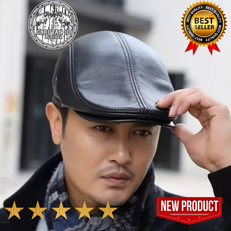 PROMO, Topi pet kulit pria original asli Garut,Topi maherzain,Topi seniman ,Topi kulet pet termurah 