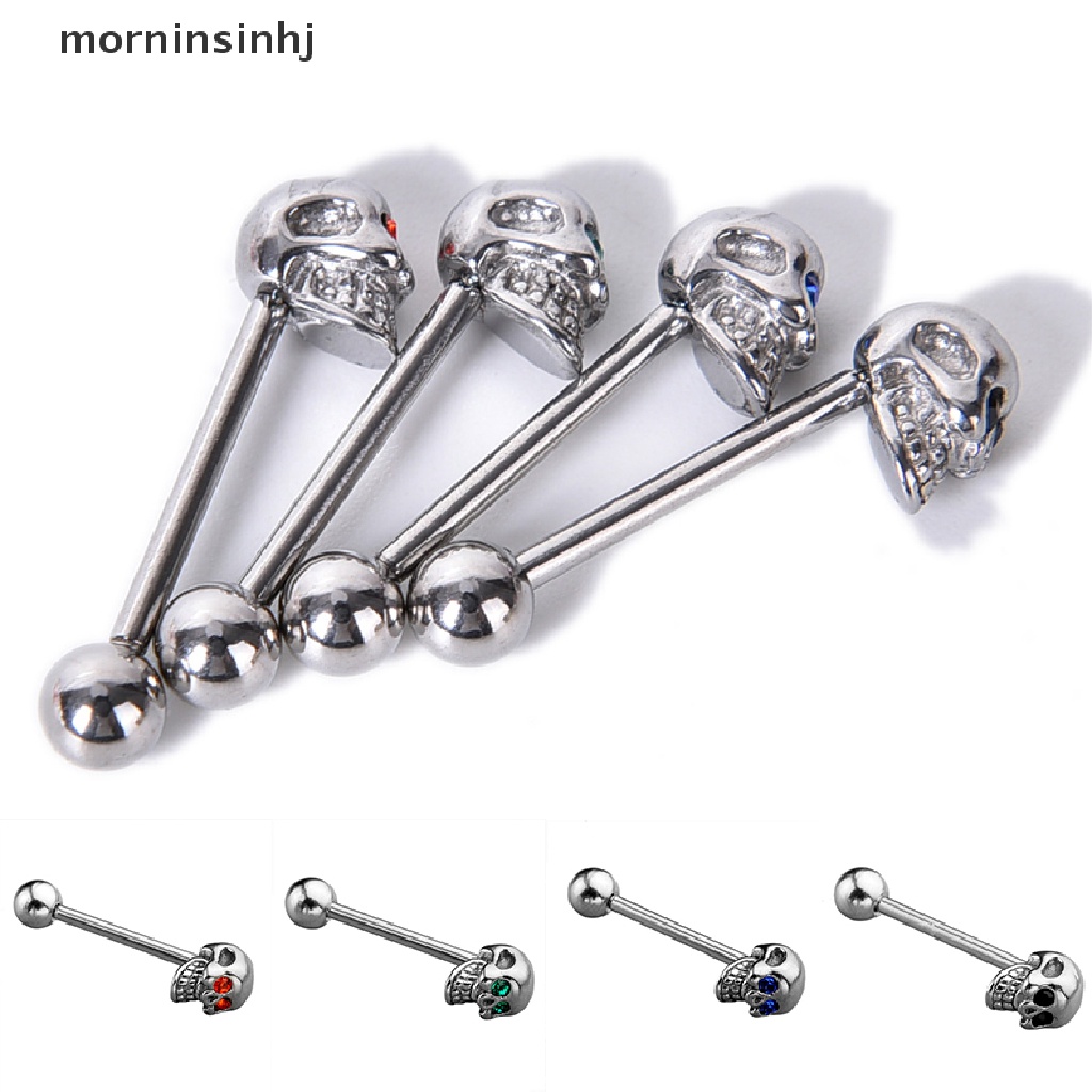 Mornin 14g Anting Tindik Lidah Bentuk Tengkorak Bahan Stainless Steel