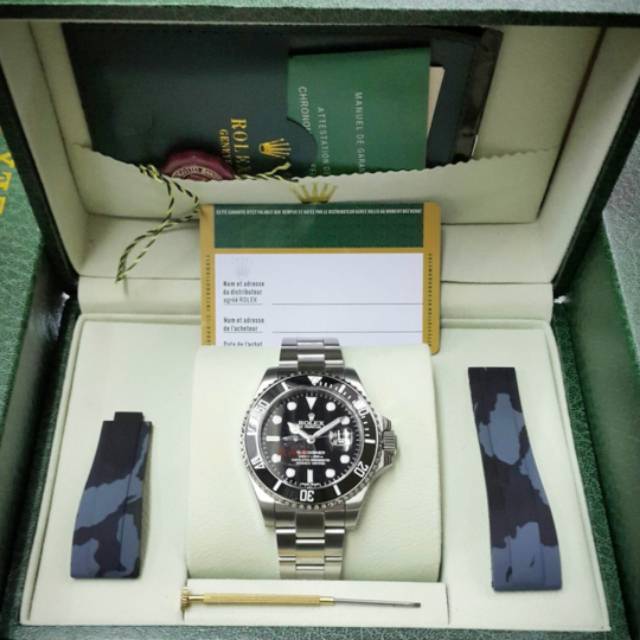 JAM TANGAN PRIA ROLEX SUBMARINER AUTOMATIC SILVER BLACK DIAL FULL SET BOX ORIGINAL FREE OBENG RUBBER