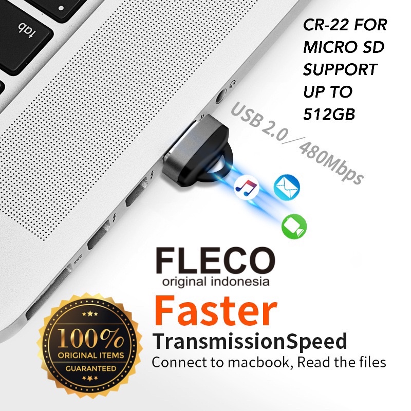 PROMO CARDREADER METALIC  FLECO CR22 MICRO SD FASTER TRANSMISSION SPEED TRANSFER DATA USB2.0 480MBPS