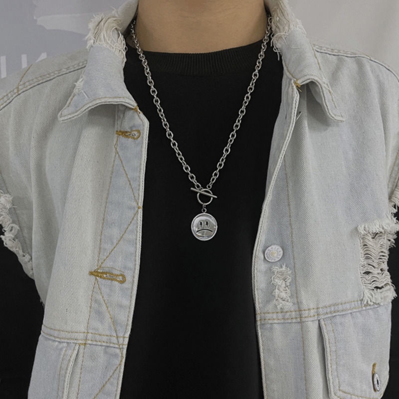 Smiley Face Crying Face Titanium Steel Necklace Accessories Clavicle Chain Trendy Simple Personality