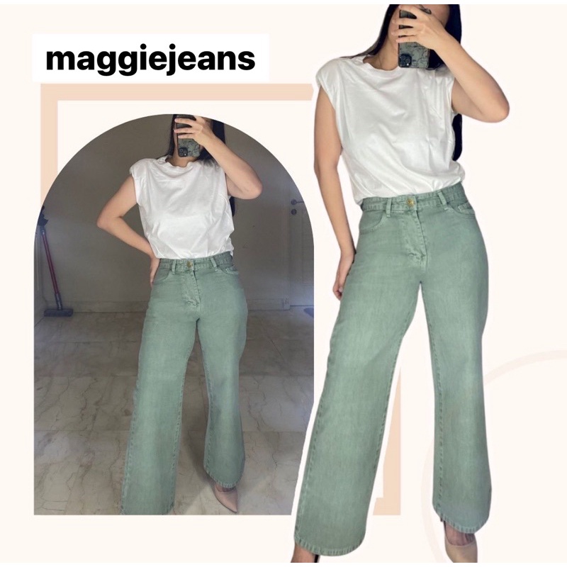 Kulot Boyfriend Jeans Highwaist Tidak melar Celana Wanita Murah Polos Ijo Mint