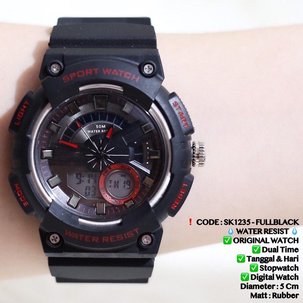 Jam tangan pria wanita analog digital free baterai grosir ecer termurah SK1235