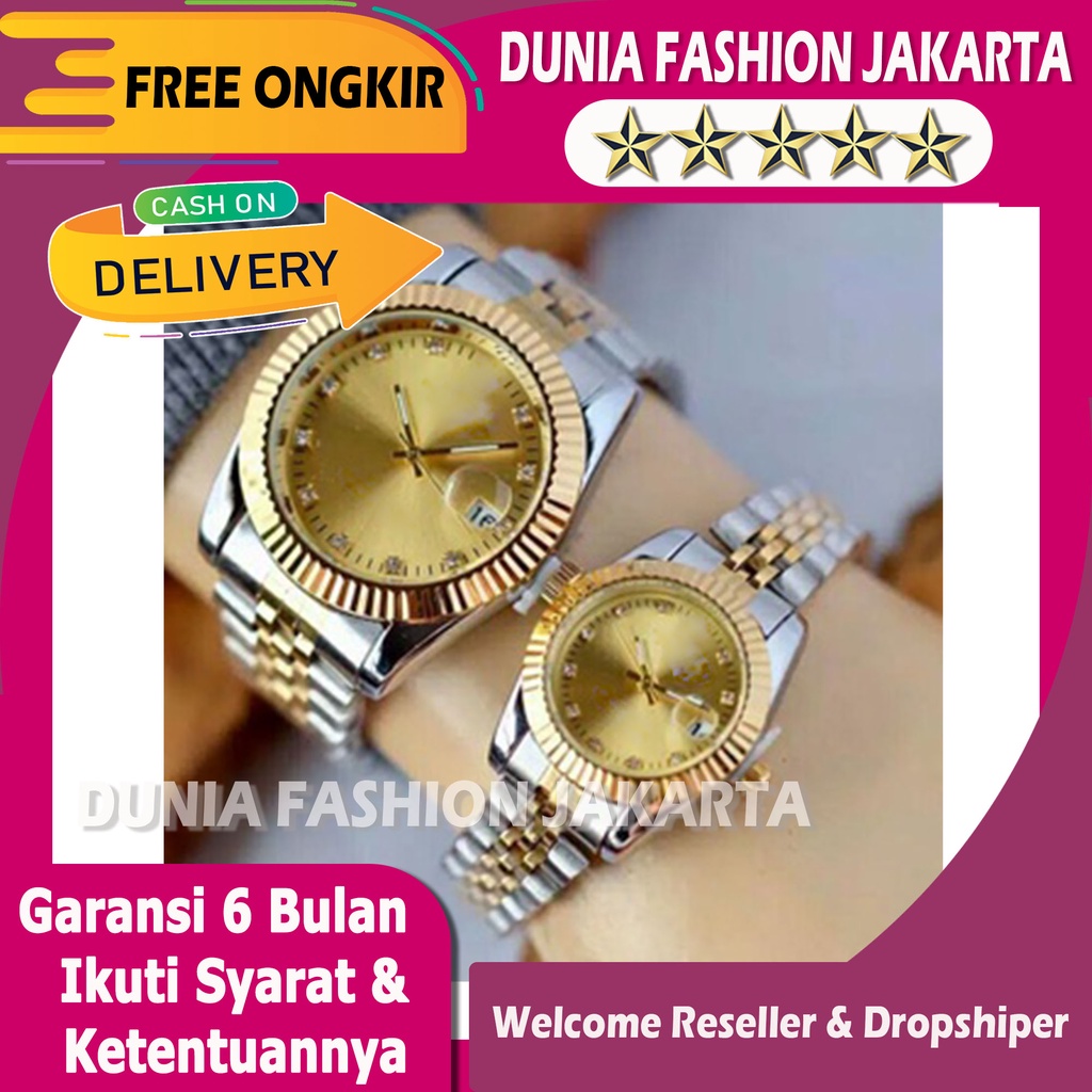 Jam Tangan Rolex Couple / Pasangan 19-4030 Tanggal Aktif Tali Rantai Bulat Original Garansi 6 Bulan 