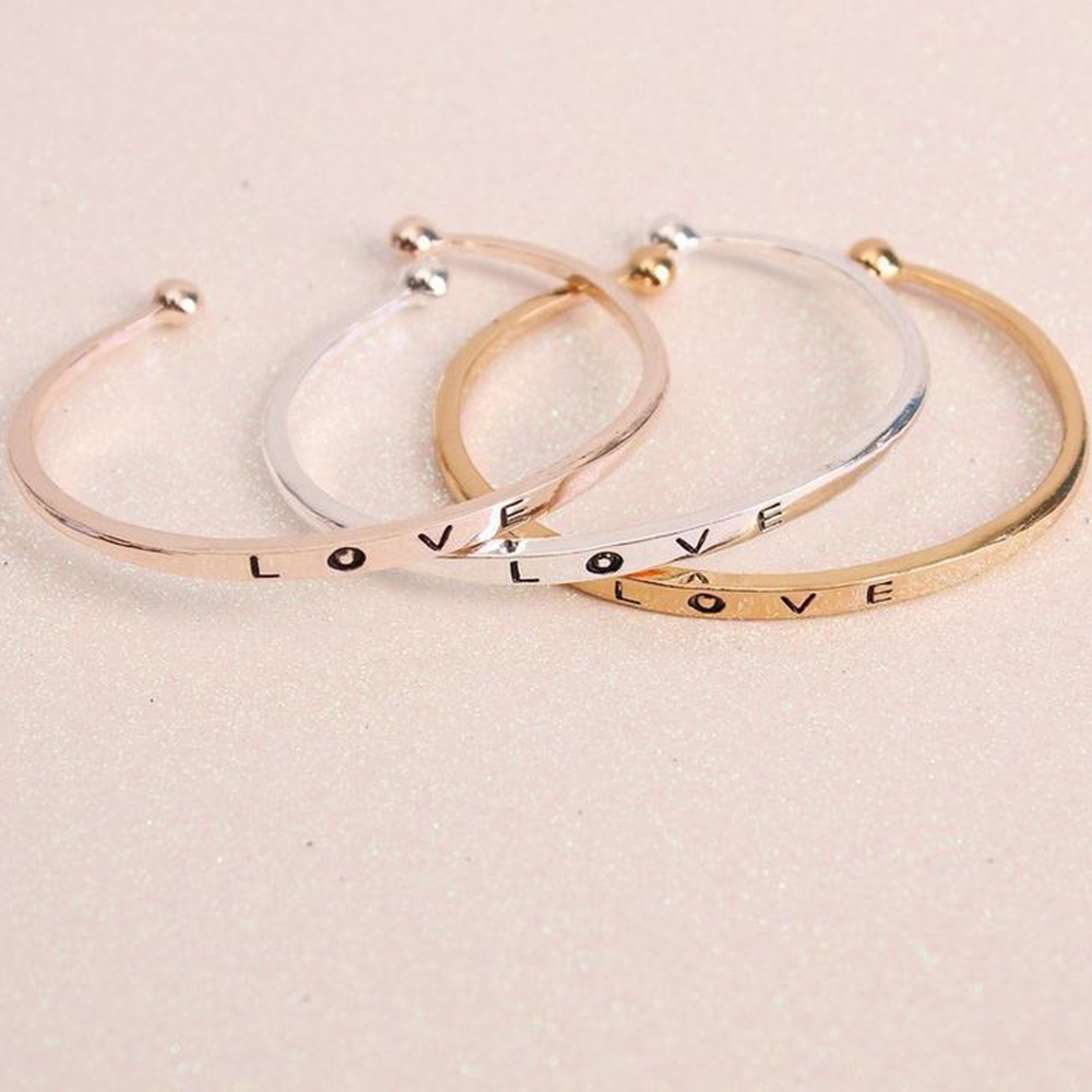 Gelang bangle Open retro Adjustable Desain Tulisan Love Untuk Wanita