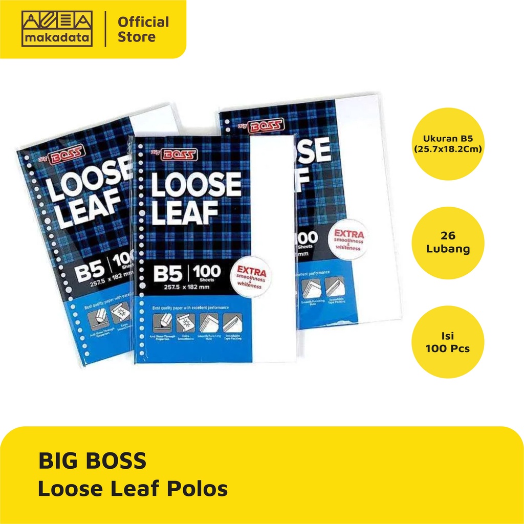 LOOSE LEAF / KERTAS BINDER B5-100 POLOS TANPA GARIS BIG BOSS MURAH