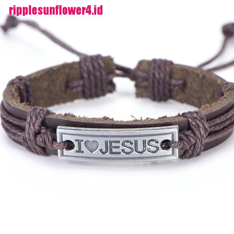 Gelang Bahan Kulit alloy Desain I love Jesus Untuk Agama Kristen