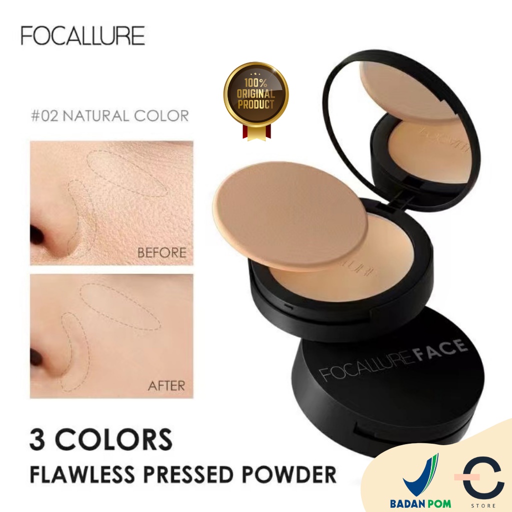 [ORI BPOM] FOCALLURE Oil-control Pressed Powder With Sponge Matte | Bedak Padat Natural Matte Setting Powder Face Makeup 3 Colours FA16