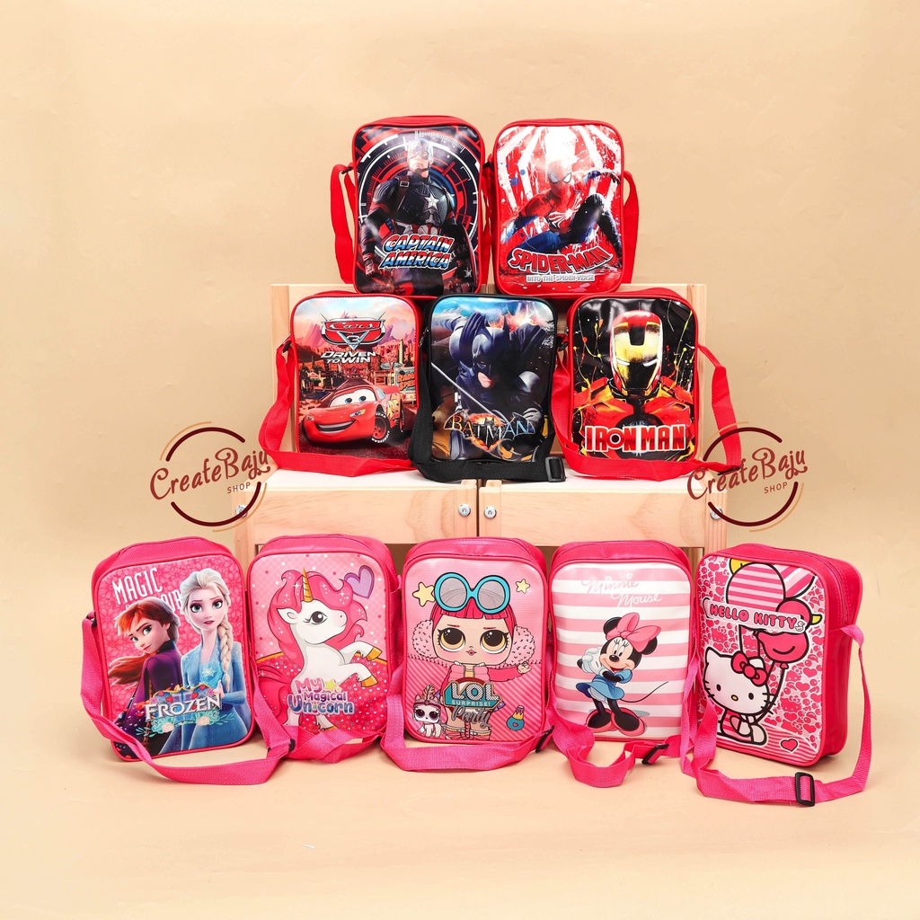 TAS SELEMPANG ANAK MUAT BUKU IQRO BATMEN CAPTEIN SPIDERMEN UNICORN FROZEN TAS ANAK TERMURAH PREMIUM