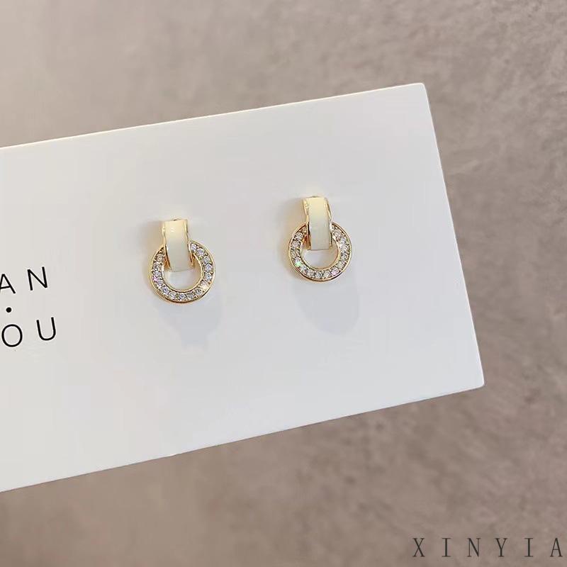 Anting Stud Zircon Bentuk Geometris Untuk Wanita