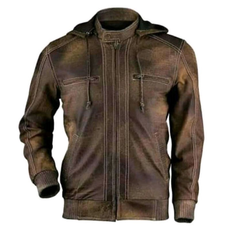 Jaket kulit domba asli jaket kulit murah jaket kulit model hoodie jaket kulit kupluk washan
