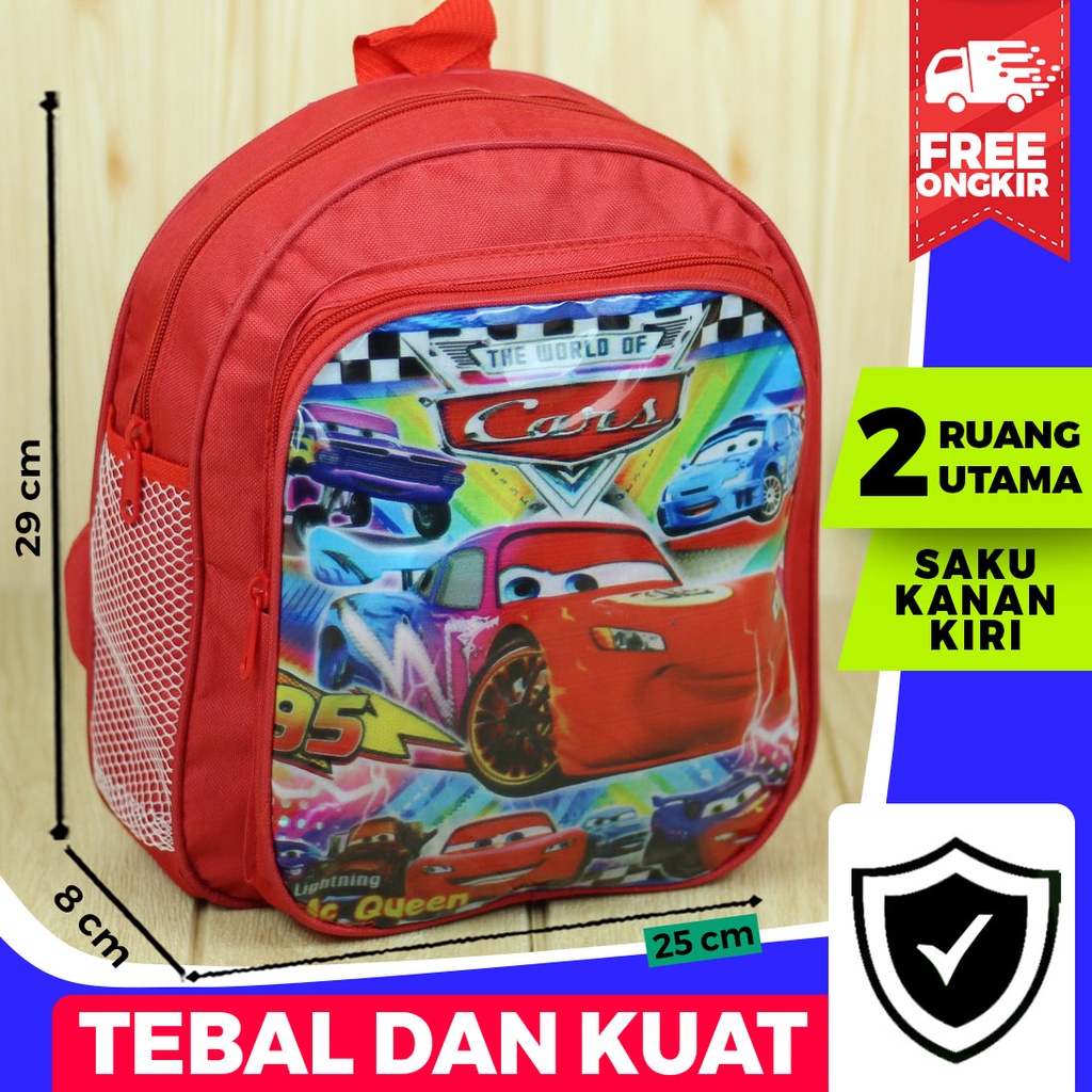 Tas Ransel Anak Anak Cowok Motif Cars Merah Tas Sekolah PAUD TK Keren