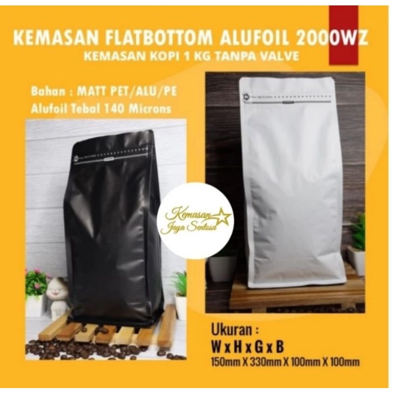 Kemasan Flat Bottom Import 1 kg zipper.kemasan kopi.flat bottom hitam putih.standing pouch hitam put