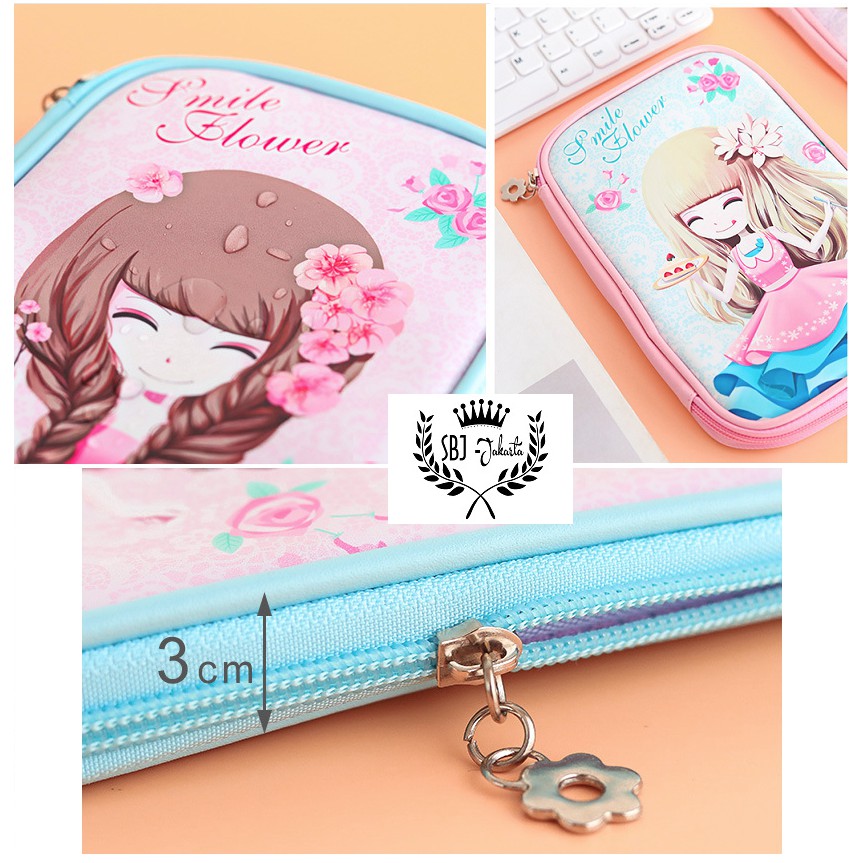 TEMPAT PENSIL KOTAK PENSIL SOFTCASE  motif SMILE FLOWER