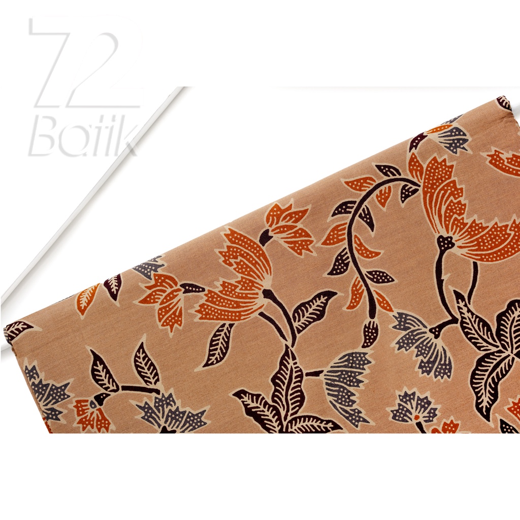 KAIN BATIK PREMIUM Bahan Katun Motif Kembang Warna Cream Coklat Orange Oranye 729199 Cap 72 Jarik Jarit Samping Kebat Panjang Batik Katun Modern Premium Bahan Seragam Batik Pernikahan Kantor Keluarga Murah Kamen Jadi Batik Bali Lembaran