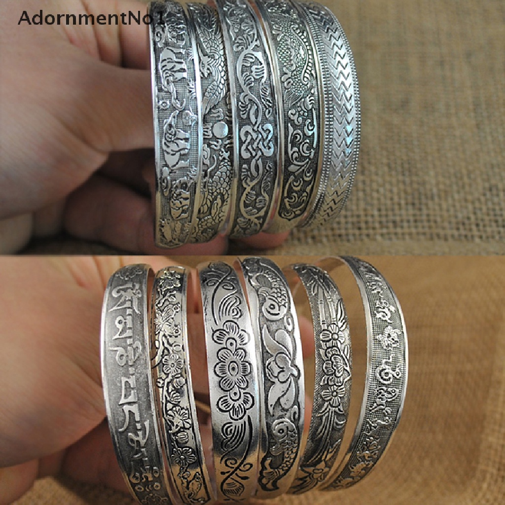 (AdornmentNo1) Gelang Bangle Terbuka Silver Tibet Ukiran Totem Retro Vintage