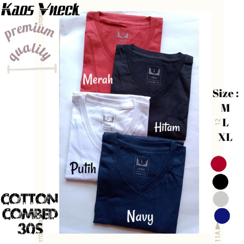 Kaos polos pria Vneck Cotton combed 30s