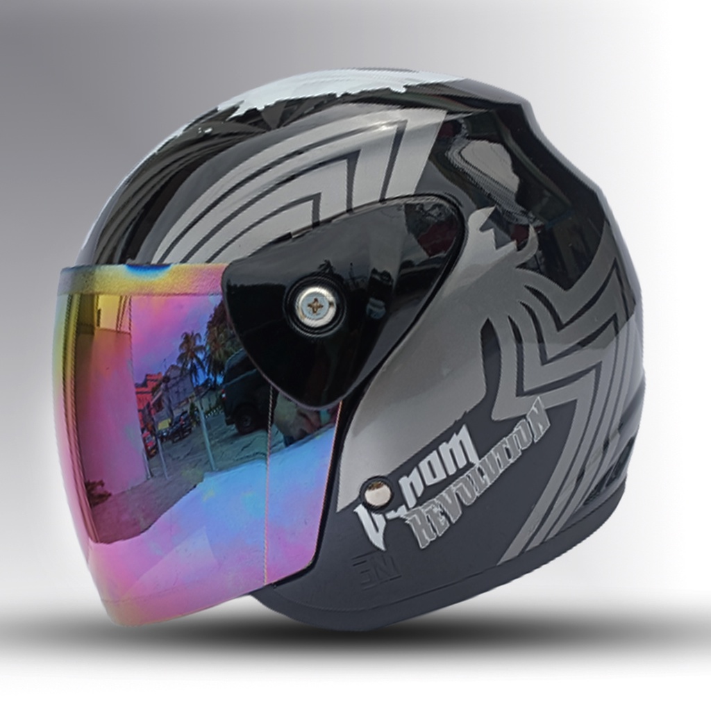 HELM EVOLUTION HITAM MURAH HALF FACE MODEL GM EVO  UNTUK PRIA DAN WANITA DEWASA COD