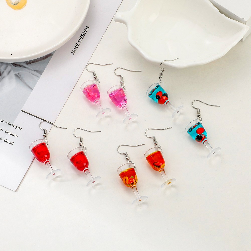 Hu Hu Hu Hu Hu Alat Bantu Pasang Kacamata♡ Anting Kait Gantung Wanita Bahan Resin Desain Gelas Anggur Untuk Hadiah