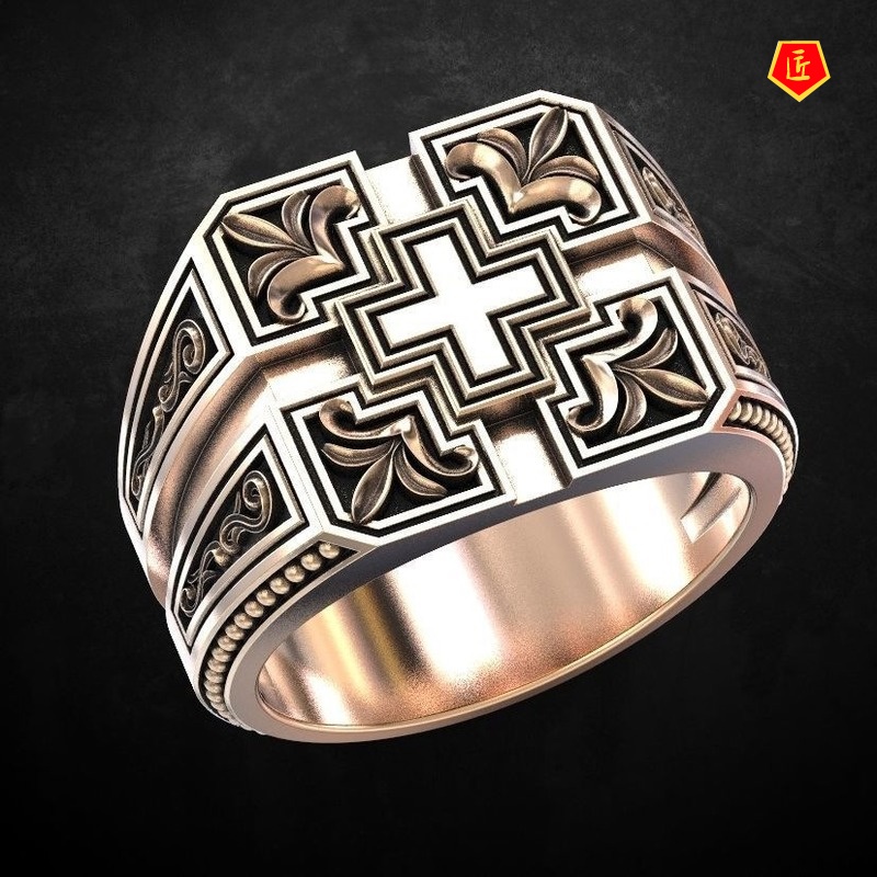 [Ready Stock]Creative Vintage Christian Cross Men's Gold Ring