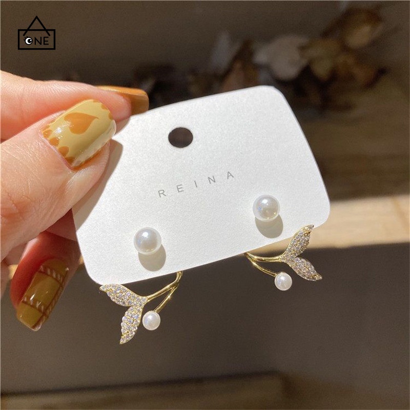 COD❤️Anting 925 Perak Jarum Ikan Korea Ekor Mutiara 2021 Baru Trendi Elegan Fashion Stud Earrings