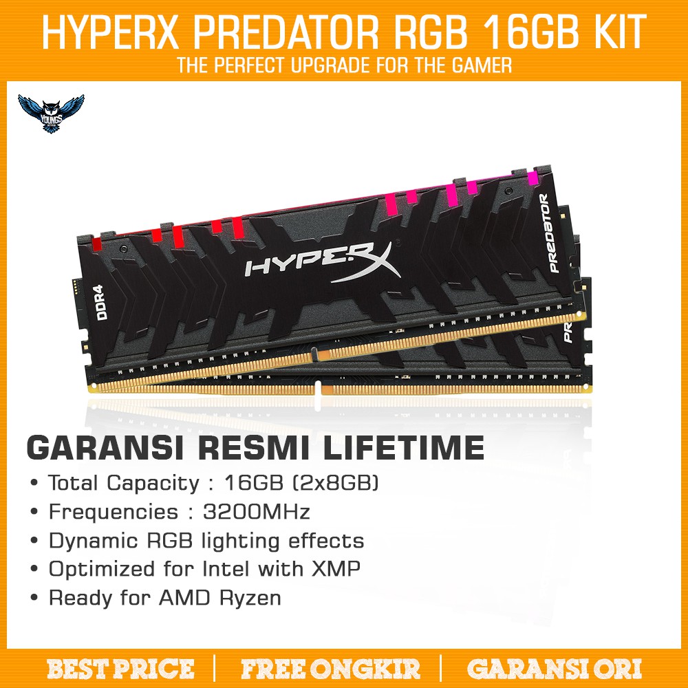 KINGSTON HYPERX PREDATOR RGB 16GB KIT 3200 MHz DDR4 8GBx2 RAM HYPER X