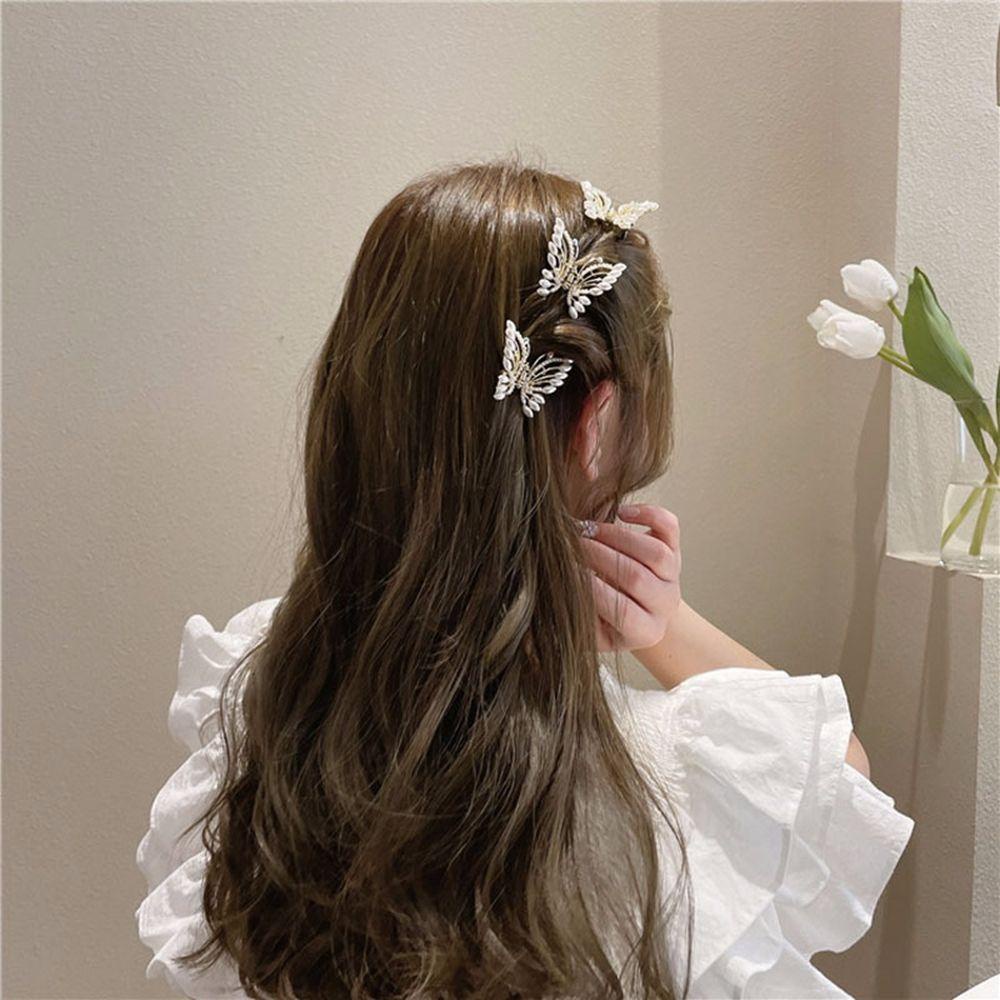 Needway Butterfly Hair Claw Lucu Elegan Korea Berlian Imitasi Alloy Pearl Hair Clip